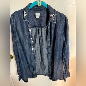 Chico's Blue Denim Shirt with rhinestones